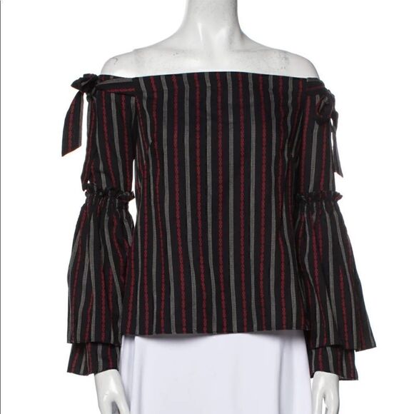 Intermix Striped Off The Shoulder Bell Sleeve top - Picture 1 of 4